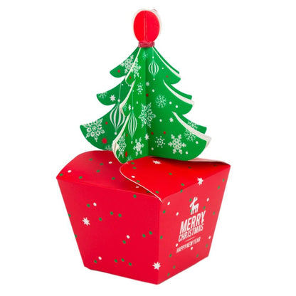 Cutie mică cu brad 3D și mesaj Crăciun fericit - roșu (set 50 buc)