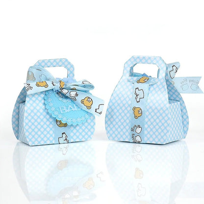 Cutie mică din hârtie cu etichetă și panglică mesaj Baby - bleu (set 50 buc)