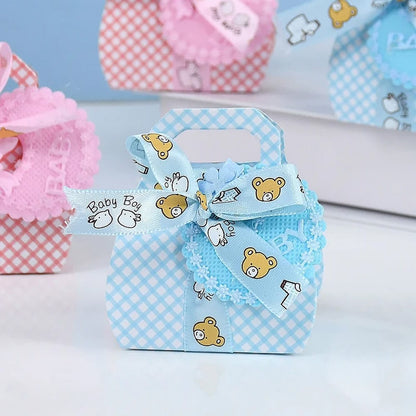 Cutie mică din hârtie cu etichetă și panglică mesaj Baby - bleu (set 50 buc)