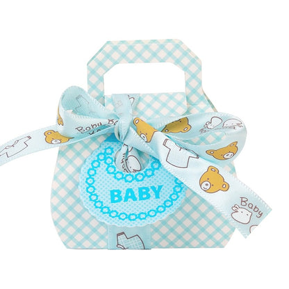 Cutie mică din hârtie cu etichetă și panglică mesaj Baby - bleu (set 50 buc)