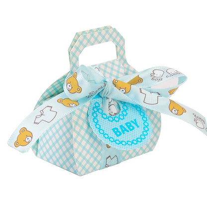 Cutie mică din hârtie cu etichetă și panglică mesaj Baby - bleu (set 50 buc)