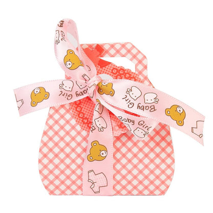 Cutie mică din hârtie cu etichetă și panglică mesaj Baby - roz (set 50 buc)