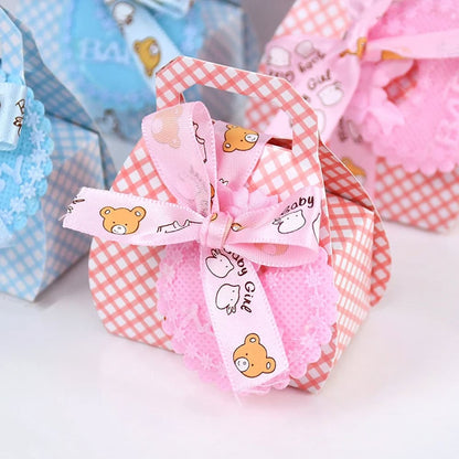 Cutie mică din hârtie cu etichetă și panglică mesaj Baby - roz (set 50 buc)