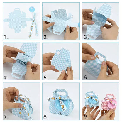 Cutie mică din hârtie cu etichetă și panglică mesaj Baby - roz (set 50 buc)