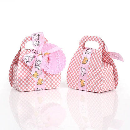 Cutie mică din hârtie cu etichetă și panglică mesaj Baby - roz (set 50 buc)
