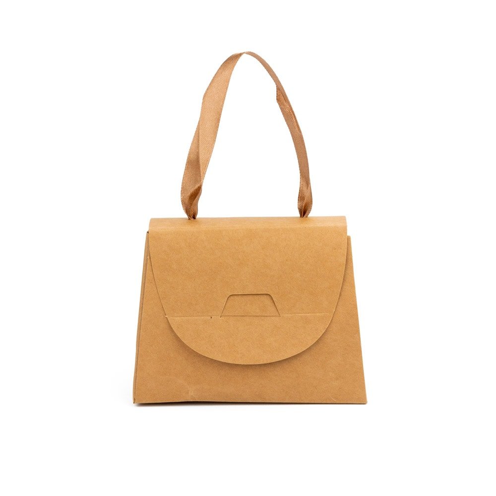 Cutie mică gentuță cu panglică maro din satin - kraft (set 50 buc)