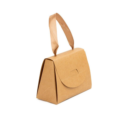 Cutie mică gentuță cu panglică maro din satin - kraft (set 50 buc)