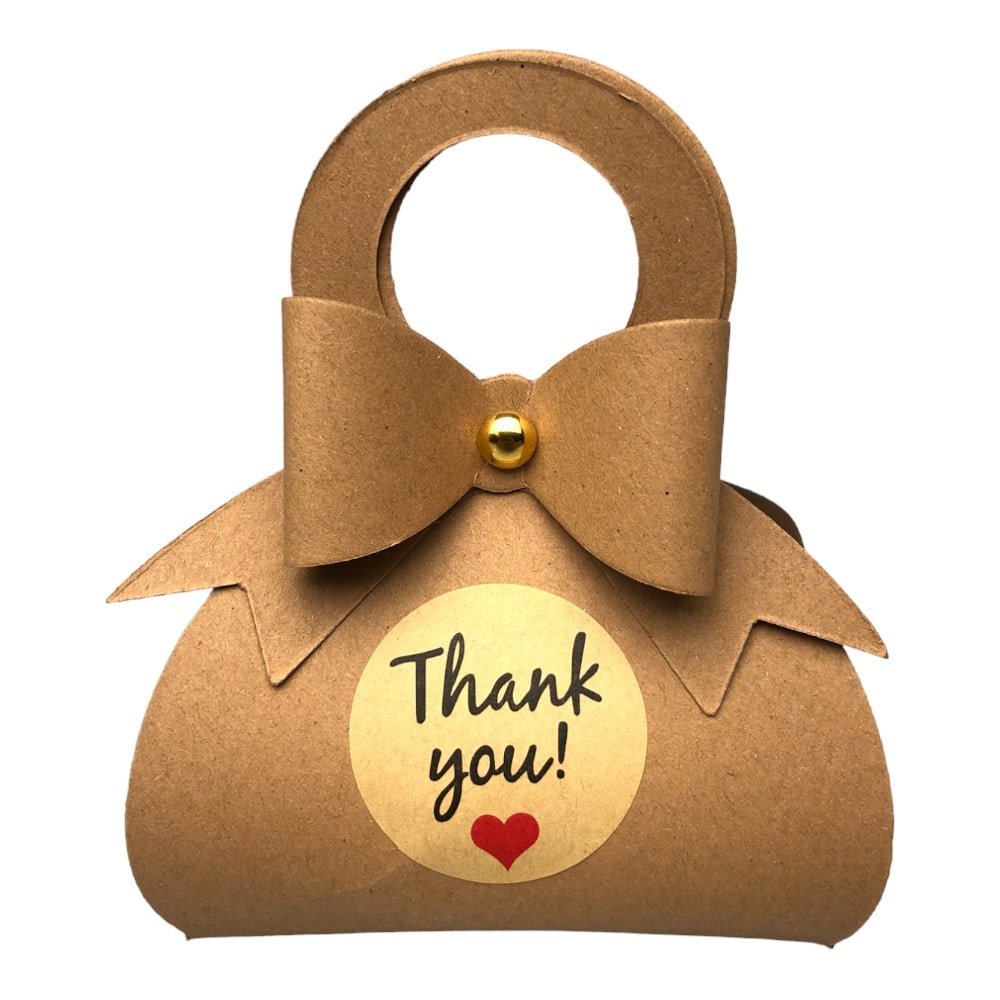 Cutie mică în formă de gentuță cu sticker Thank You - kraft (set 50 buc) 6.5x13x3.5cm