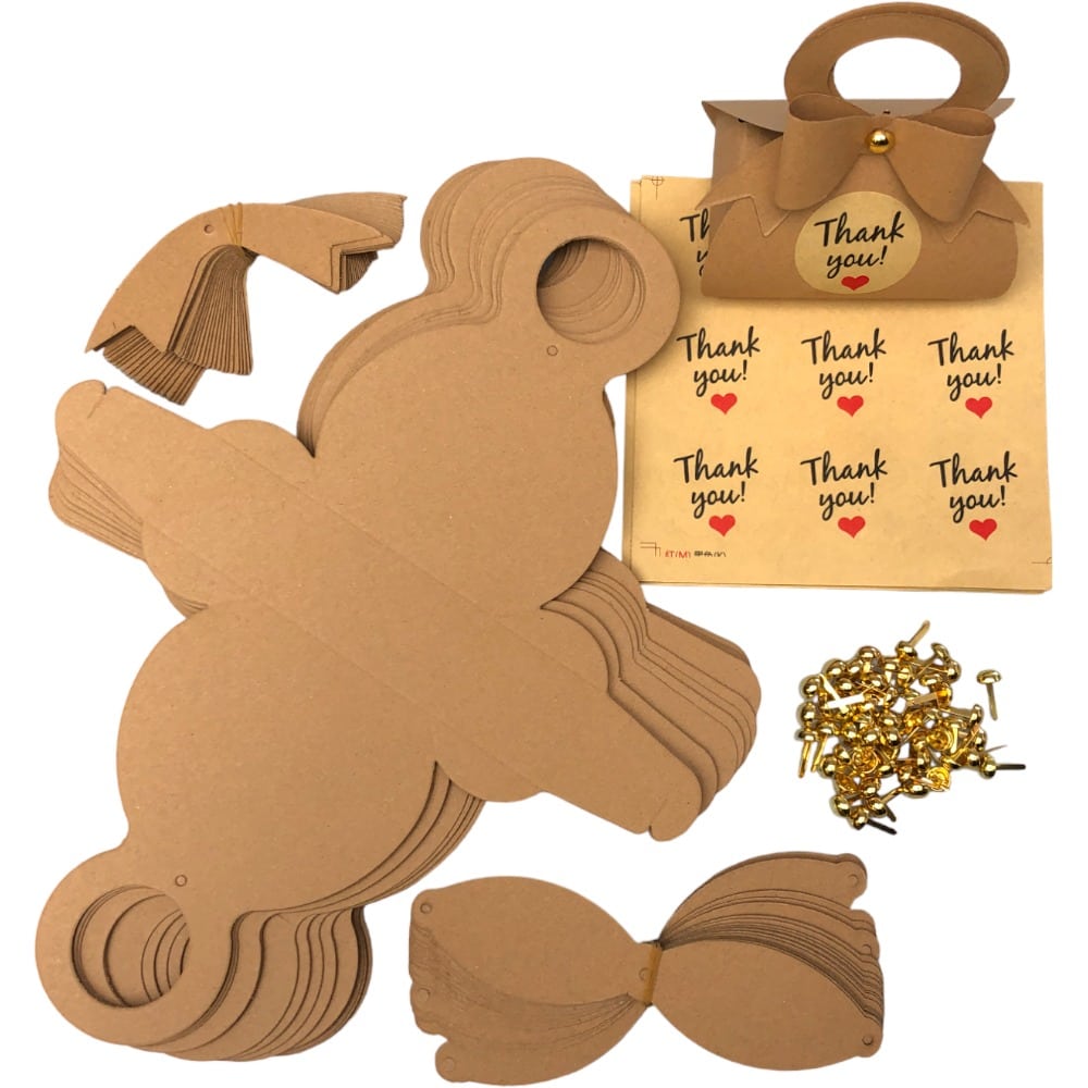 Cutie mică în formă de gentuță cu sticker Thank You - kraft (set 50 buc) 6.5x13x3.5cm
