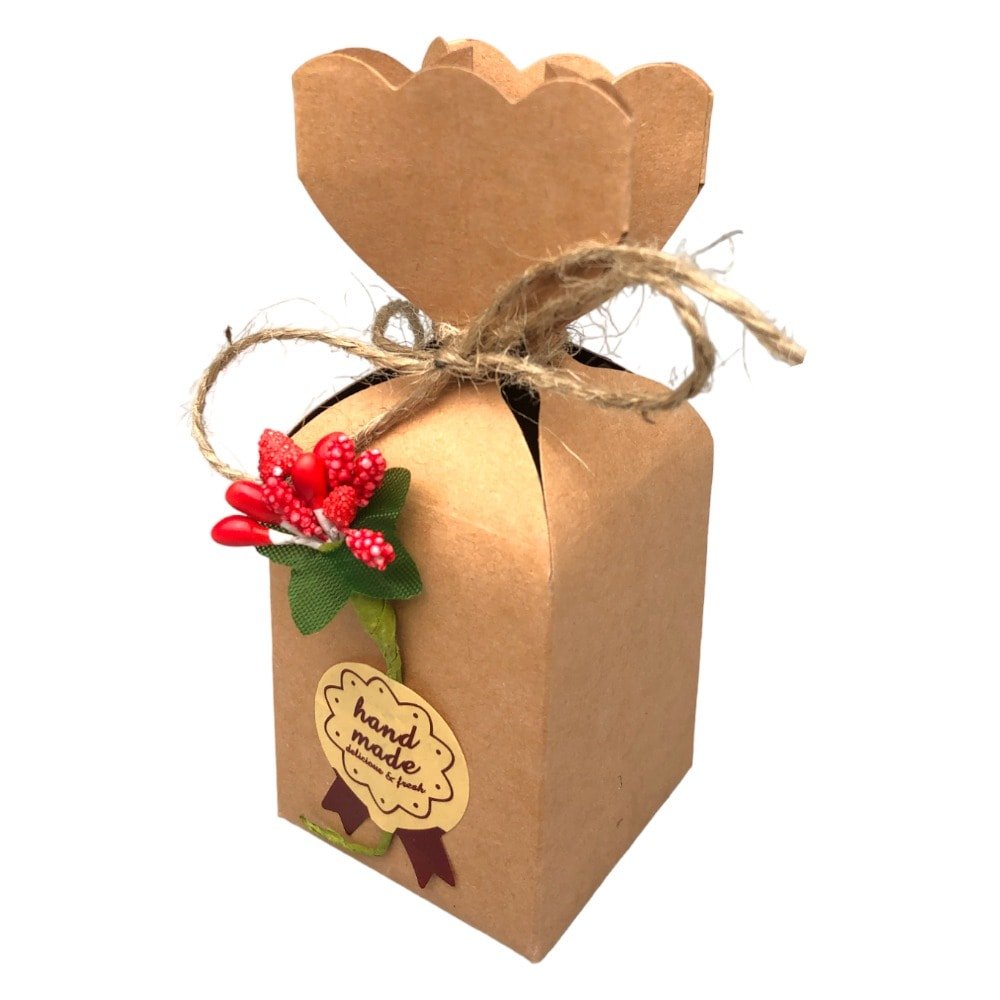 Cutie mică în formă de vază cu floare, sfoară și etichetă - kraft (set 50 buc) 5x5x12cm