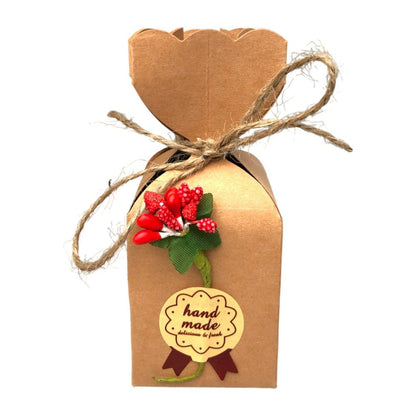 Cutie mică în formă de vază cu floare, sfoară și etichetă - kraft (set 50 buc) 5x5x12cm