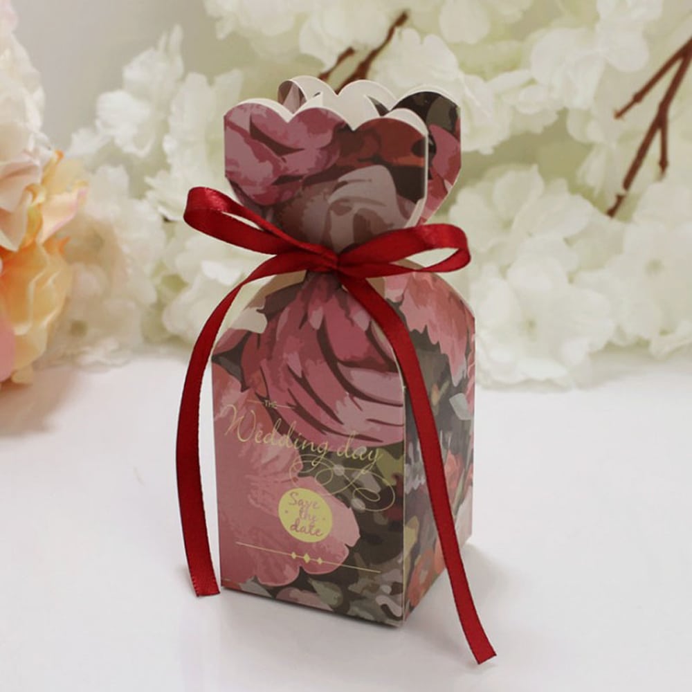 Cutie mică în formă de vază cu fundă satinată - roșu (set 50 buc) 5x5x6.5cm