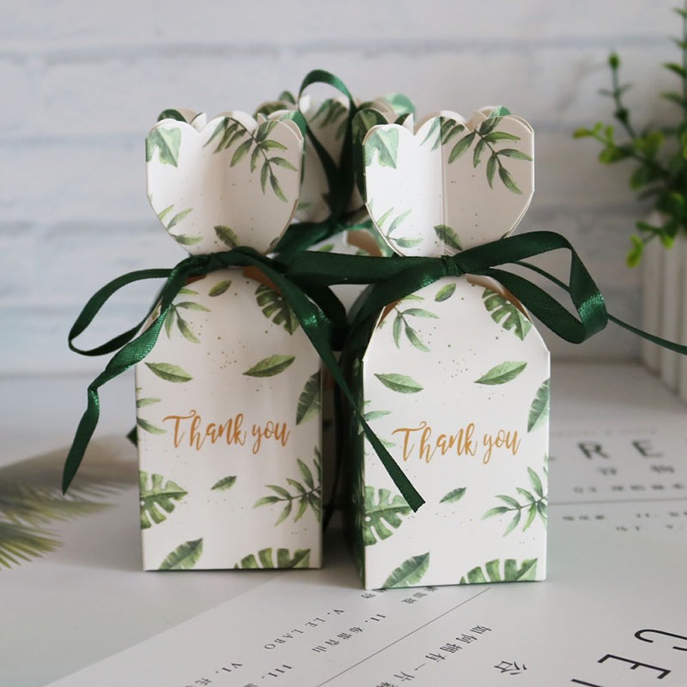 Cutie mică în formă de vază cu fundă satinată - verde (set 50 buc) 5x5x6.5cm