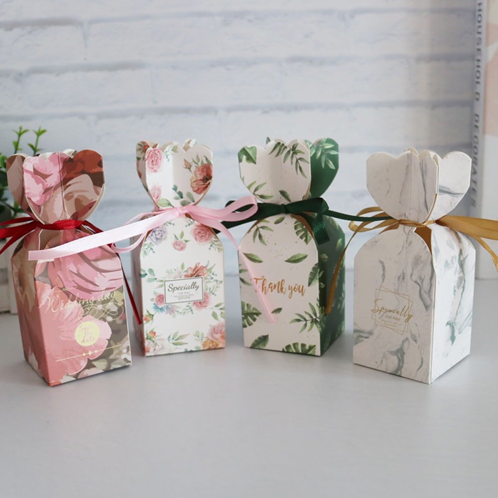Cutie mică în formă de vază cu fundă satinată - verde (set 50 buc) 5x5x6.5cm