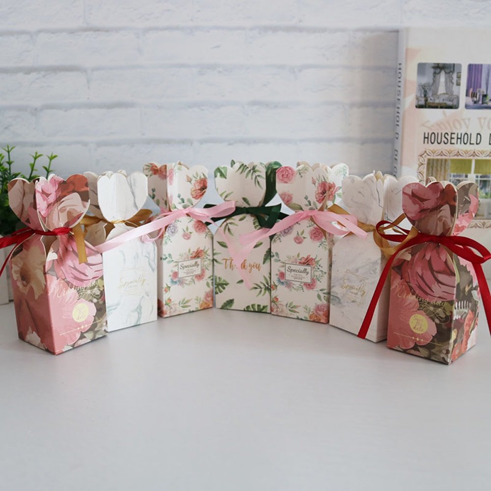 Cutie mică în formă de vază cu fundă satinată - verde (set 50 buc) 5x5x6.5cm
