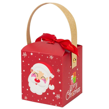 Cutie mică pătrată Crăciun cu fereastră, mâner kraft și fundă - roșu (set 50 buc)