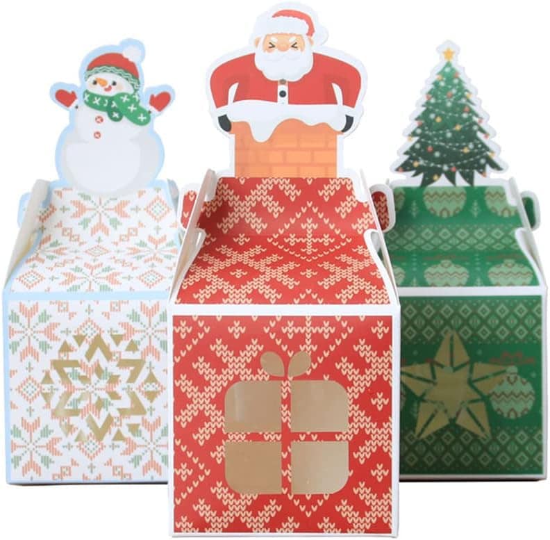 Cutie mică pătrată Crăciun cu fereastră - model Moș Crăciun roșu (set 50 buc)