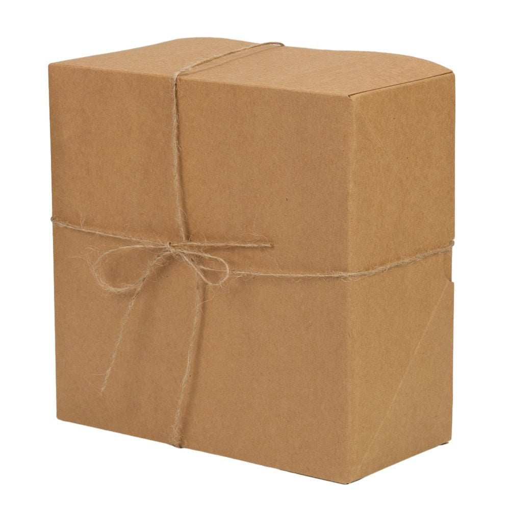 Cutie pătrată cu capac și sfoară - kraft (set 10 buc)