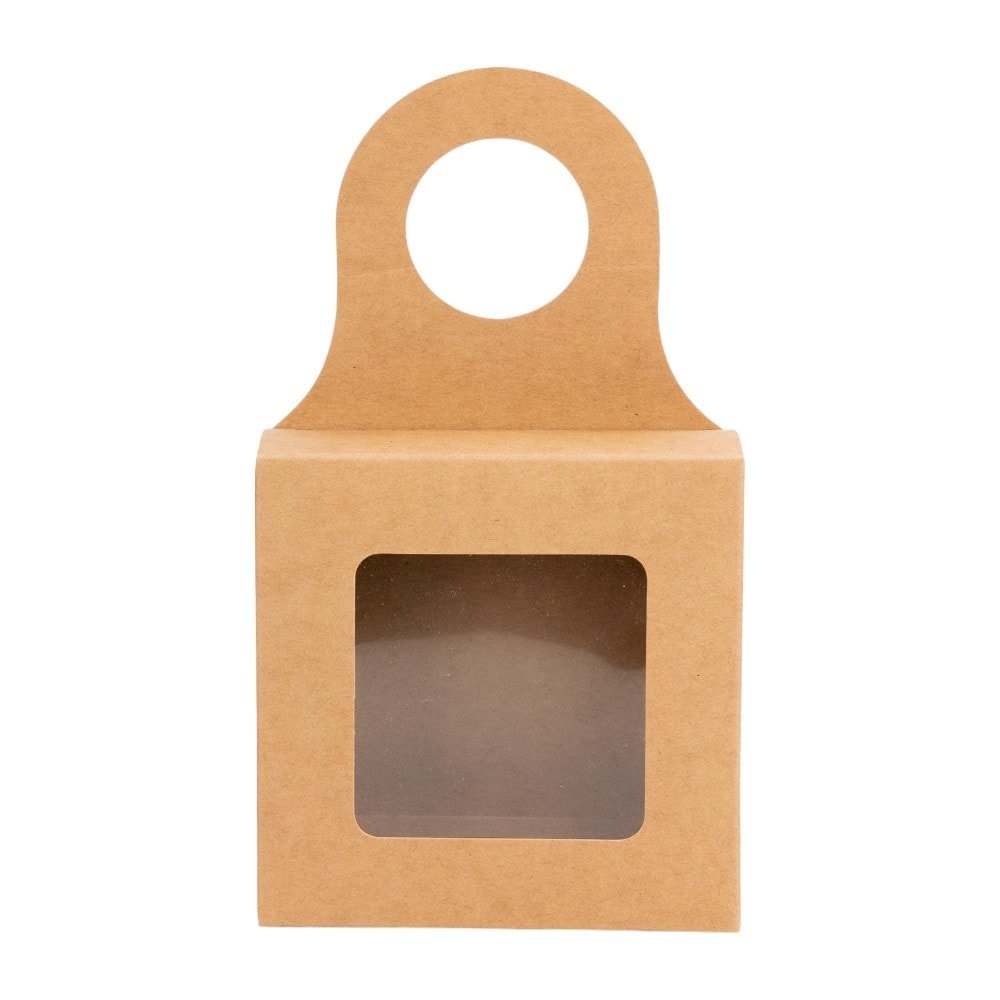 Cutie pătrată cu fereastră și agățătoare - kraft (set 25 buc)