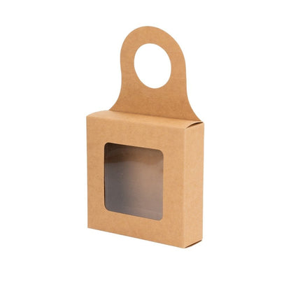 Cutie pătrată cu fereastră și agățătoare - kraft (set 25 buc)