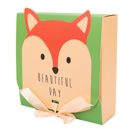 Cutie pătrată cu panglică satin pentru închidere model vulpe (set 25 buc)