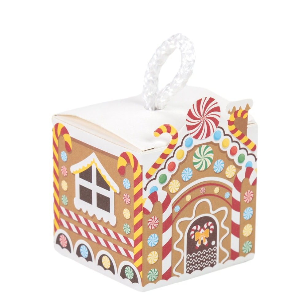 Cutie pătrată de Crăciun cu mâner de sfoară alb - maro (set 50 buc)