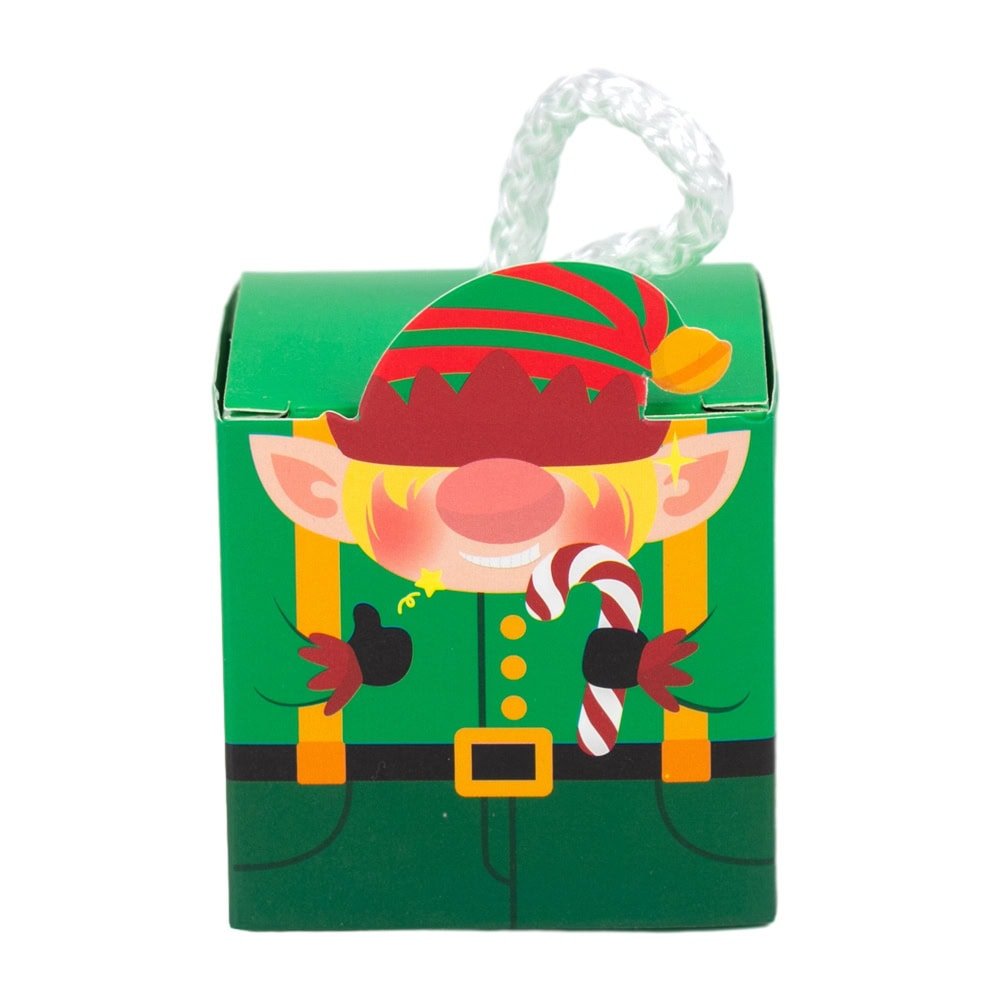 Cutie pătrată de Crăciun cu mâner de sfoară alb - verde (set 50 buc)