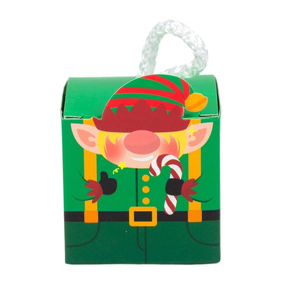 Cutie pătrată de Crăciun cu mâner de sfoară alb - verde (set 50 buc)