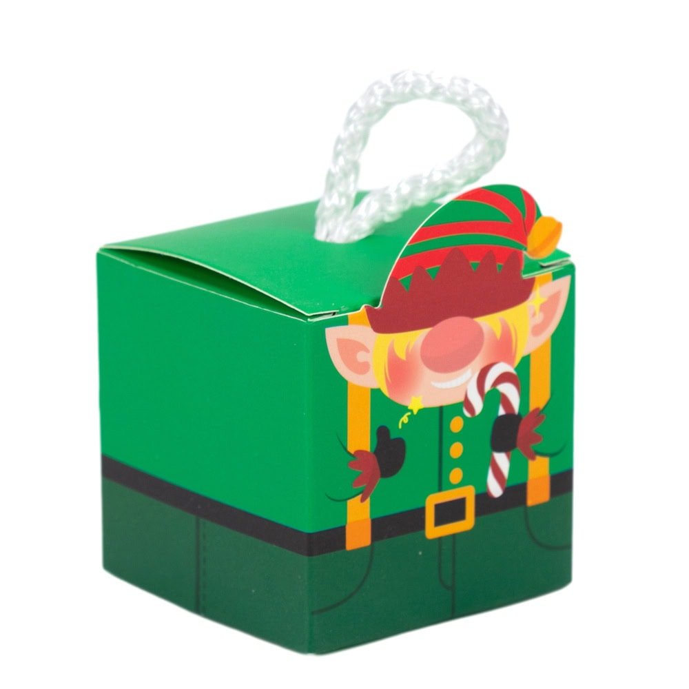 Cutie pătrată de Crăciun cu mâner de sfoară alb - verde (set 50 buc)