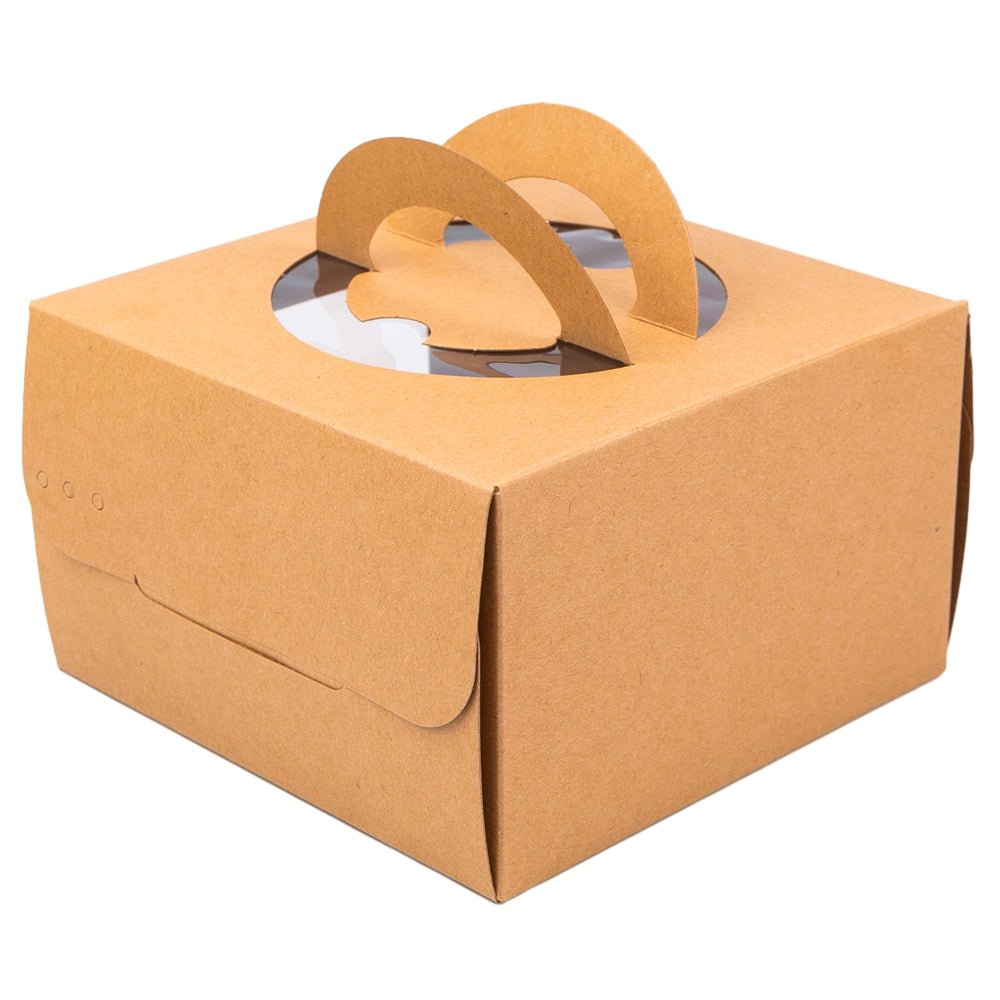 Cutii pătrate kraft cu fereastră și mâner decorativ (set 10 buc)