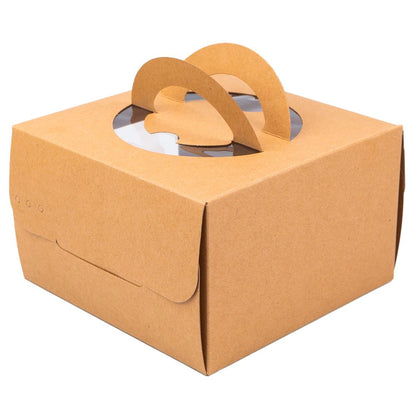 Cutii pătrate kraft cu fereastră și mâner decorativ (set 10 buc)