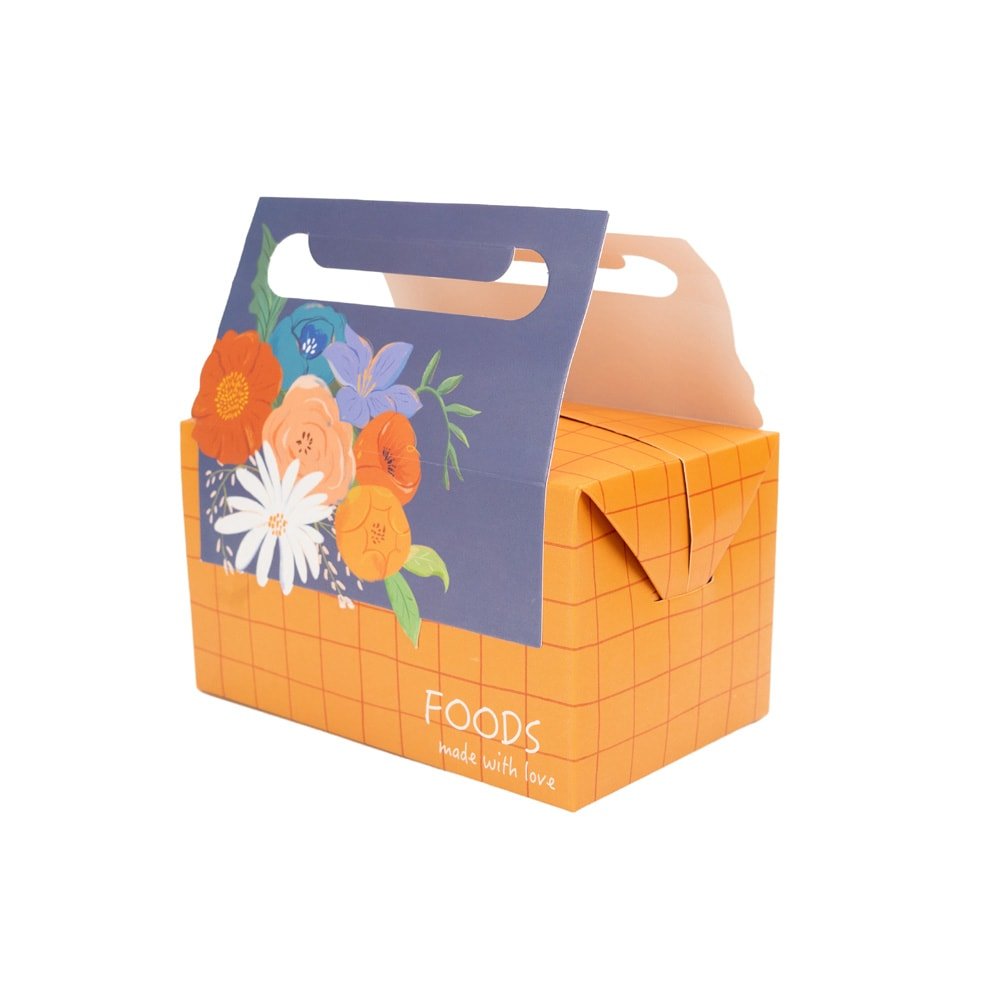 Cutie pentru prânz cu mâner model floral - portocaliu (set 25 buc)