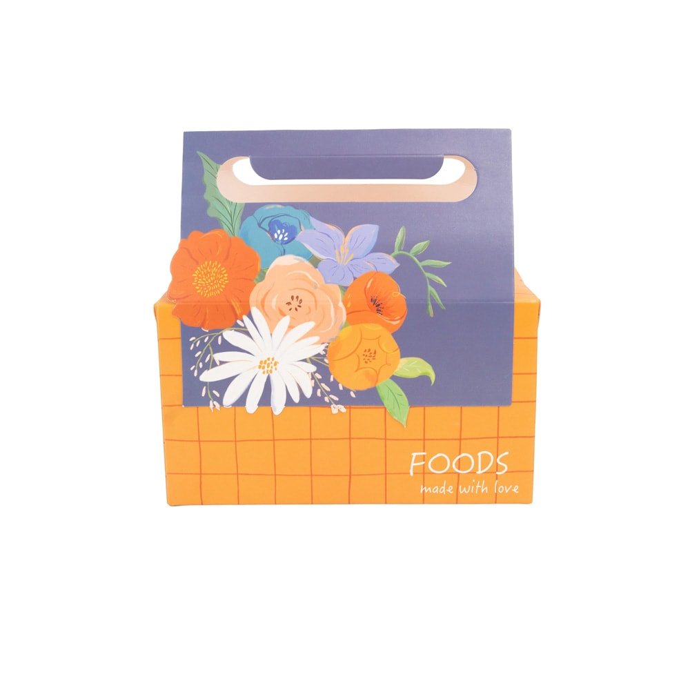 Cutie pentru prânz cu mâner model floral - portocaliu (set 25 buc)