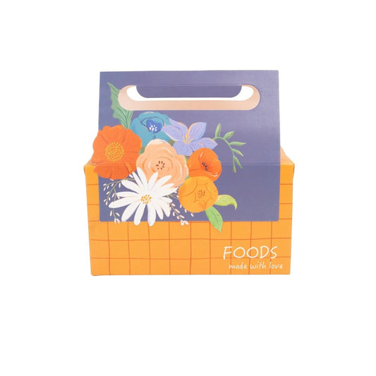 Cutie pentru prânz cu mâner model floral - portocaliu (set 25 buc)