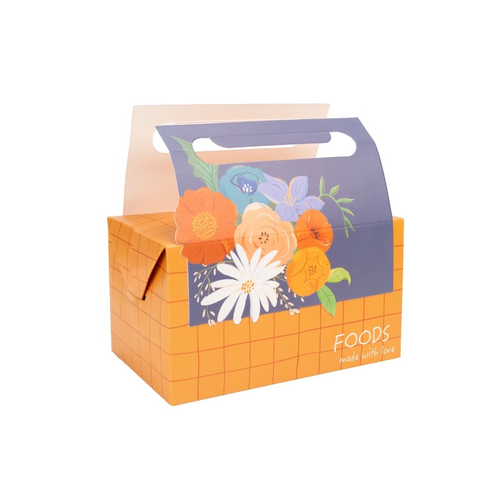 Cutie pentru prânz cu mâner model floral - portocaliu (set 25 buc)