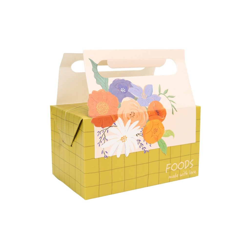 Cutie pentru prânz cu mâner model floral - verde (set 25 buc)