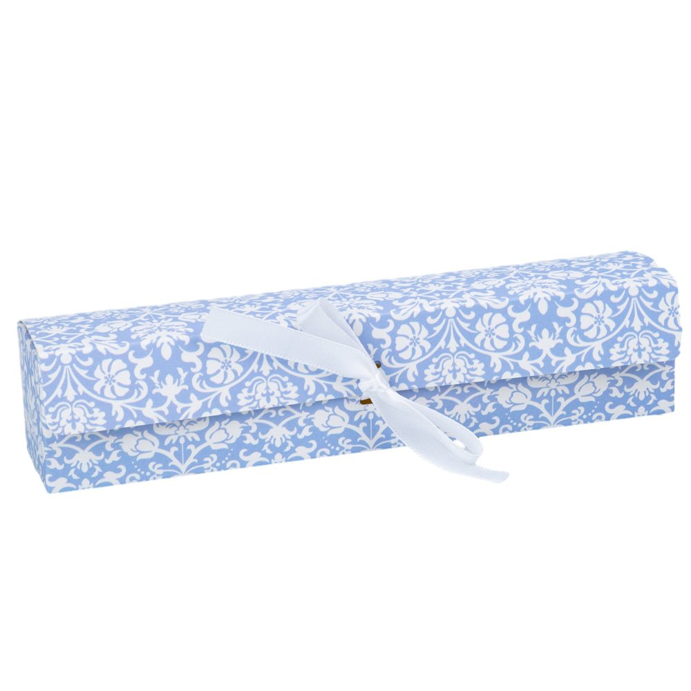 Cutie rigletă cu panglică albă - albastru (set 10 buc) - 19x4x3.8cm