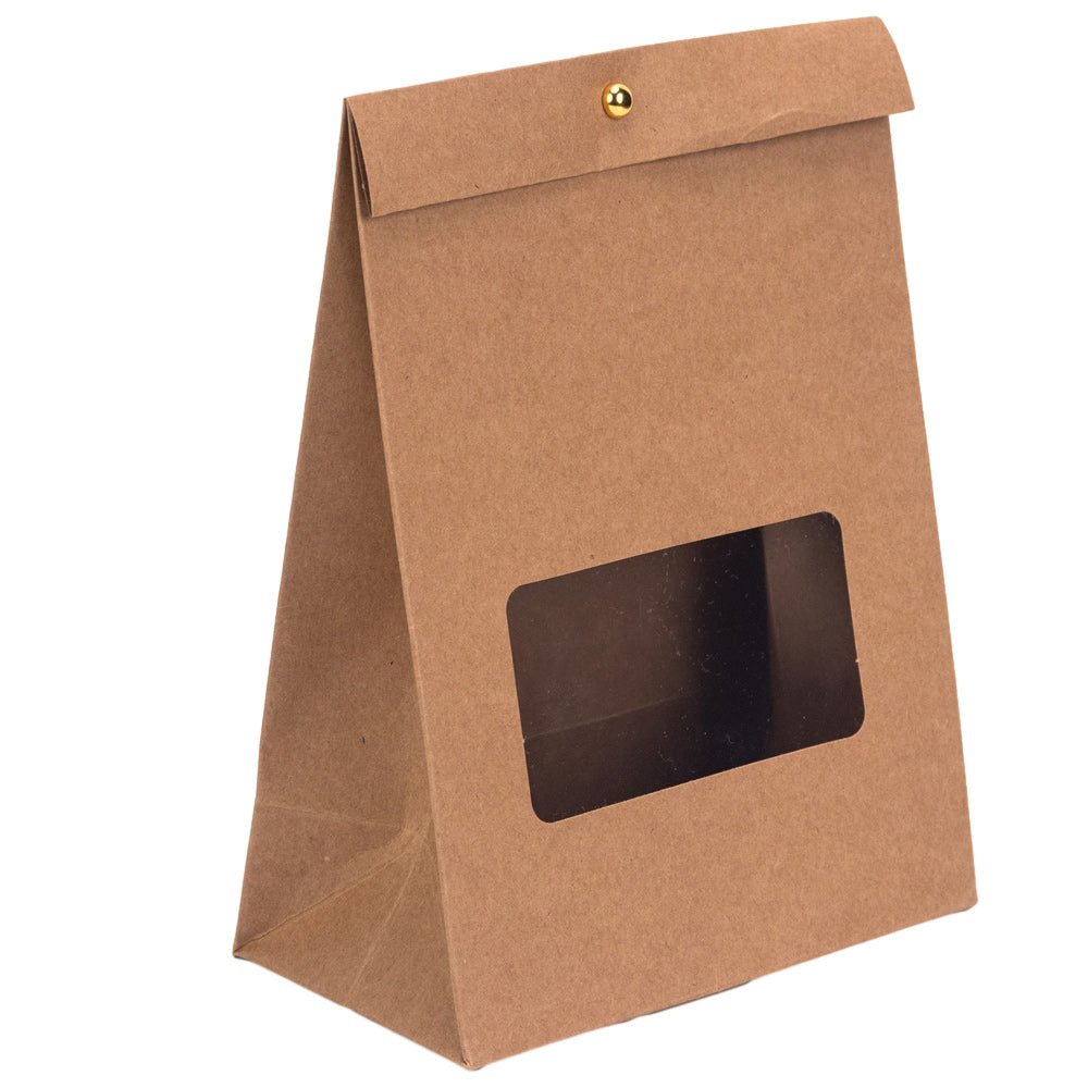 Cutie stand up cu fereastră și capsă - kraft (set 25 buc) - 15x8x20cm