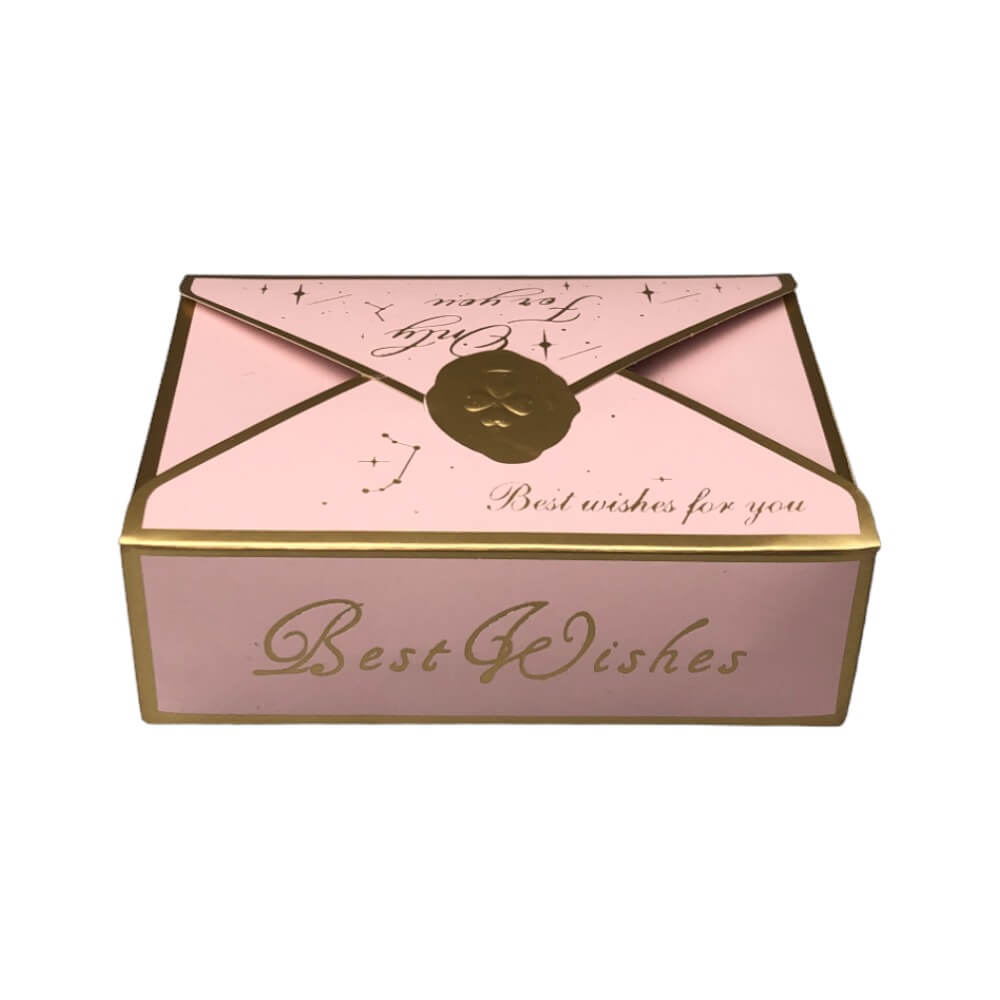 Cutie tip plic din hârtie cu sigiliu auriu 10.5x7x3.5cm - roz (set 50 buc)