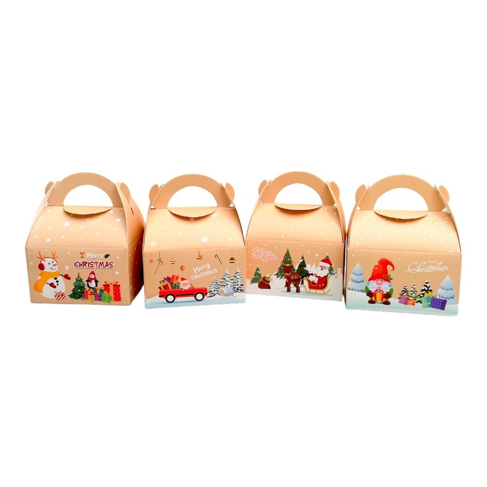 Cutii Crăciun cu mâner mix 4 modele (set 24 buc) 8x6x11cm