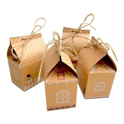 Cutii Crăciun în formă de căsuță cu sfoară iută mix 4 modele (set 24 buc) 5x7x10.5cm