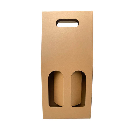 Cutii kraft cu mâner pentru doua sticle (set 10 buc)