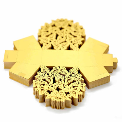 Cutiuță cu fundă model fluturași 6,3x4cm - auriu (set 50 buc)