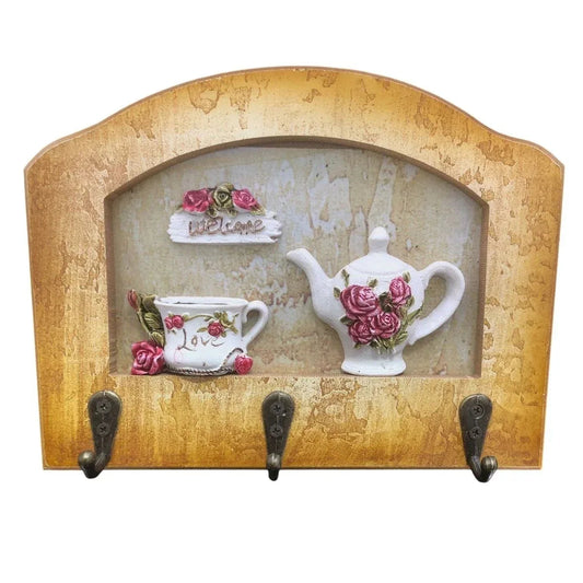 Cuier decorativ cu 3 carlige, Naimeed D65-2, 20x15.5x0.8 cm, Maro