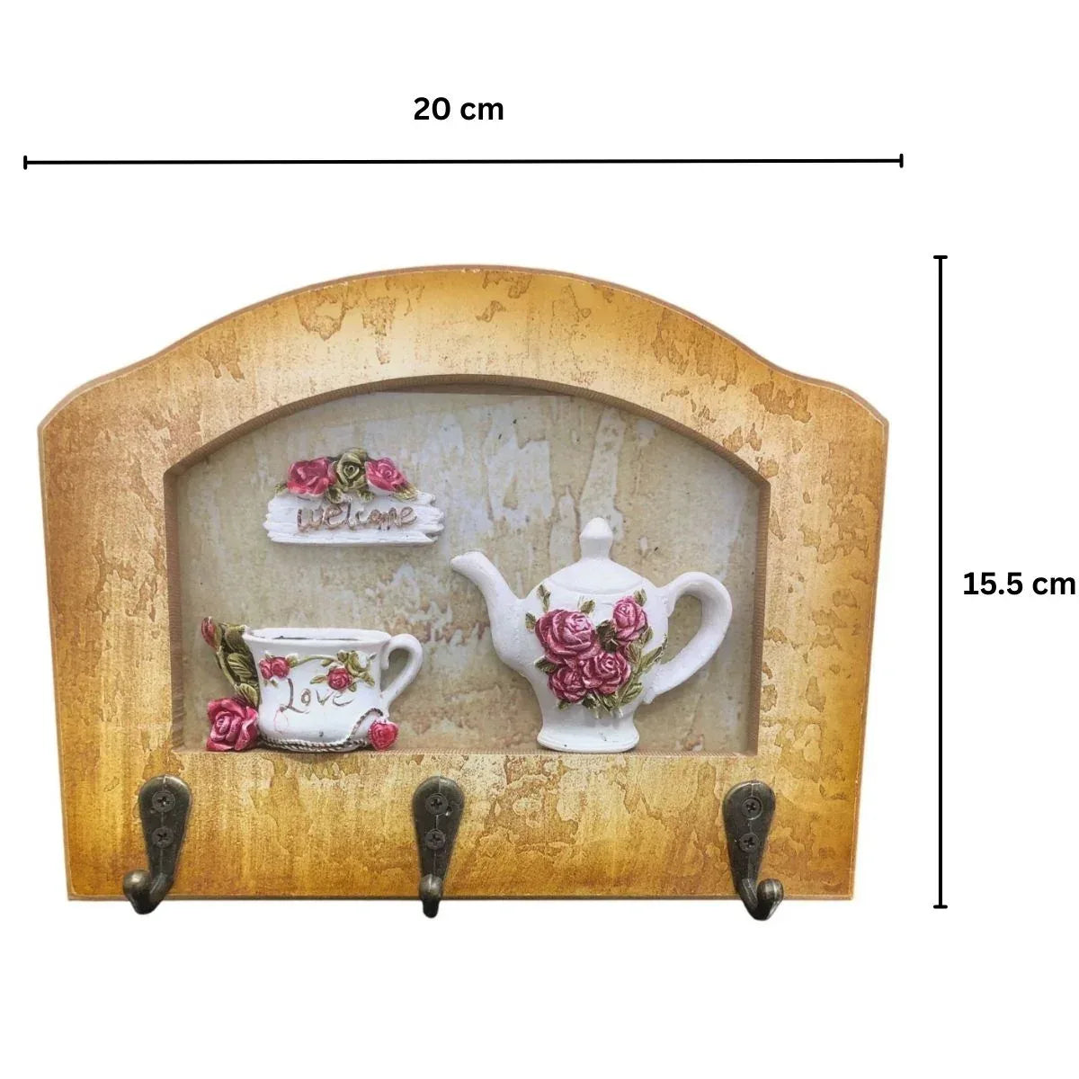 Cuier decorativ cu 3 carlige, Naimeed D65-2, 20x15.5x0.8 cm, Maro