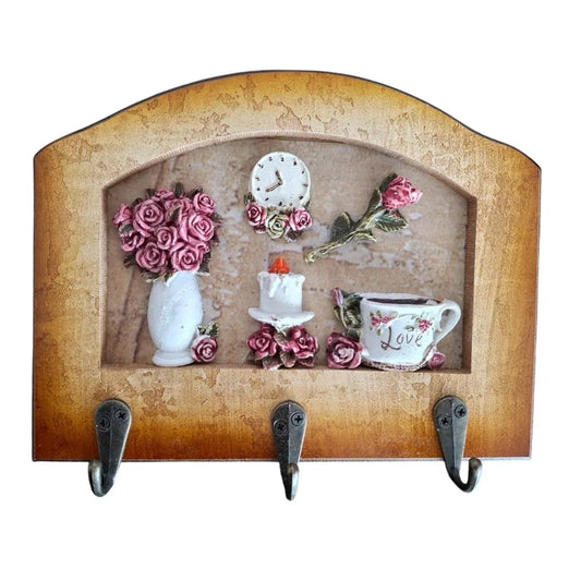 Cuier decorativ cu 3 carlige, Naimeed D65-7, 20x15.5x0.8 cm, Maro