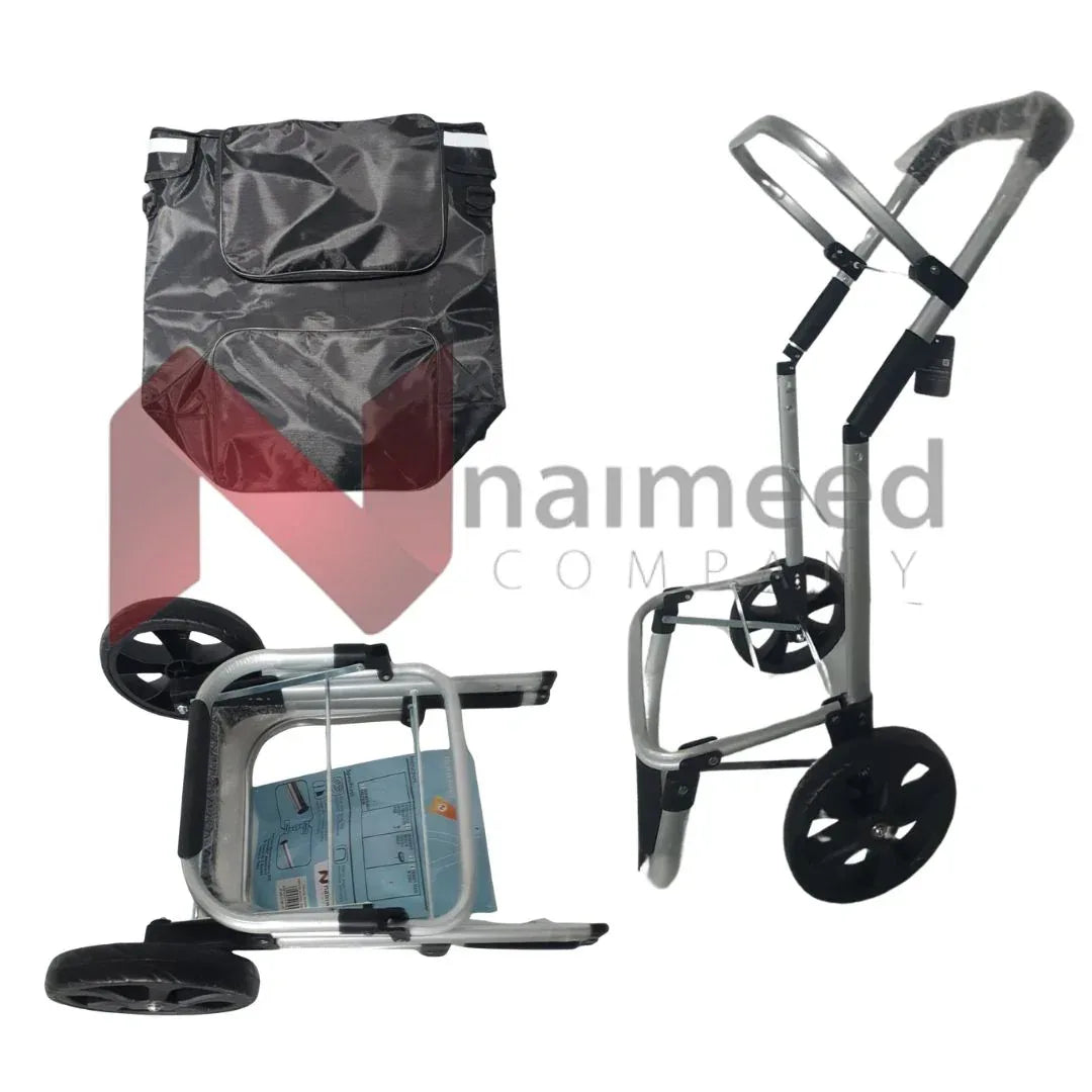Carucior cumparaturi pliabil cu 2 roti rezistente si sac textil impermeabil, detasabil cu 2 buzunare laterale, Naimeed D6868, capacitate 43.5L, 96x42x28cm, Negru