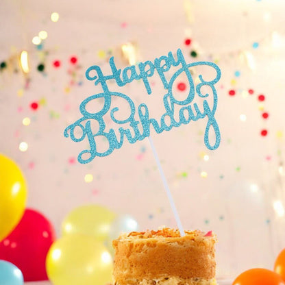 Decorațiune tort Happy Birthday - Bleu (set 10 buc) 8x14cm