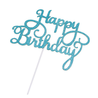 Decorațiune tort Happy Birthday - Bleu (set 10 buc) 8x14cm