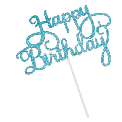 Decorațiune tort Happy Birthday - Bleu (set 10 buc) 8x14cm